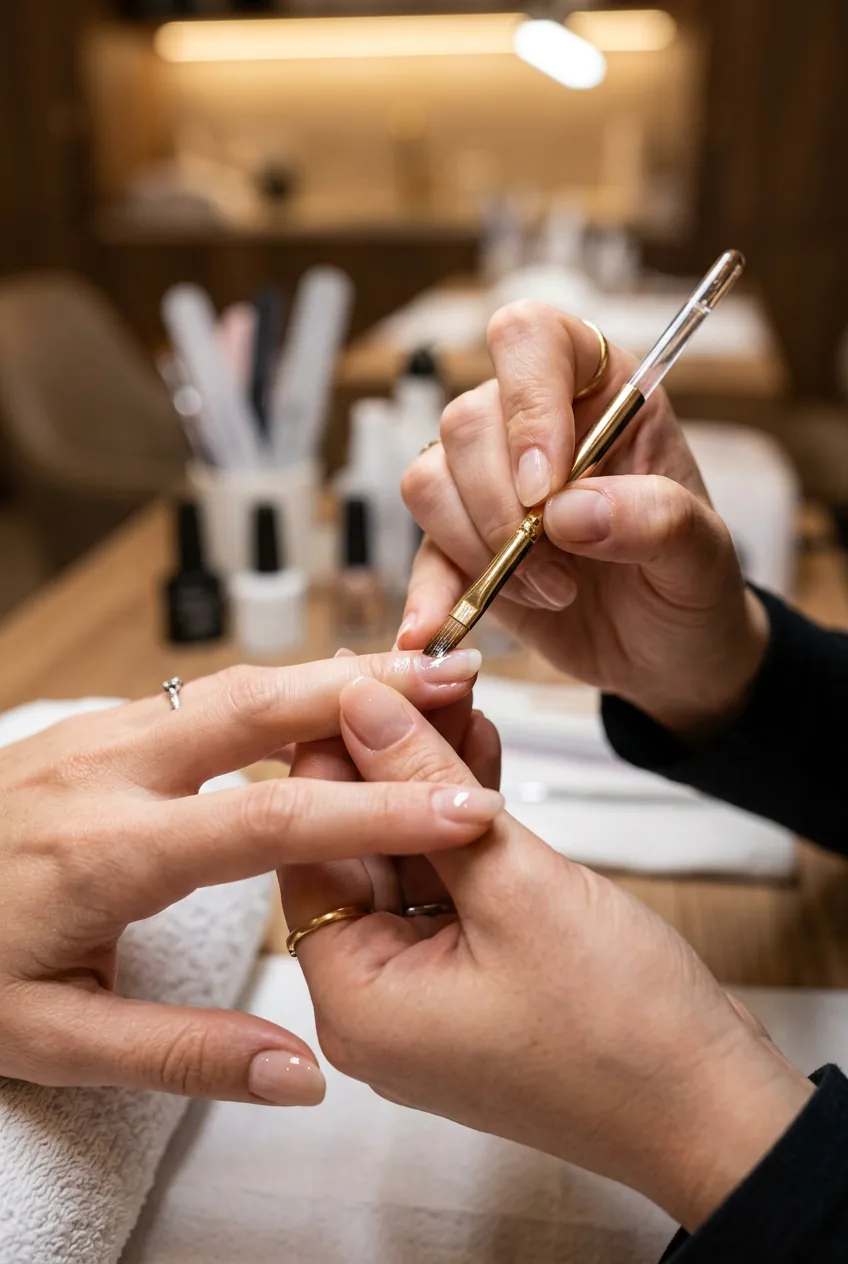 Detailed view of base coat application with precision brush technique