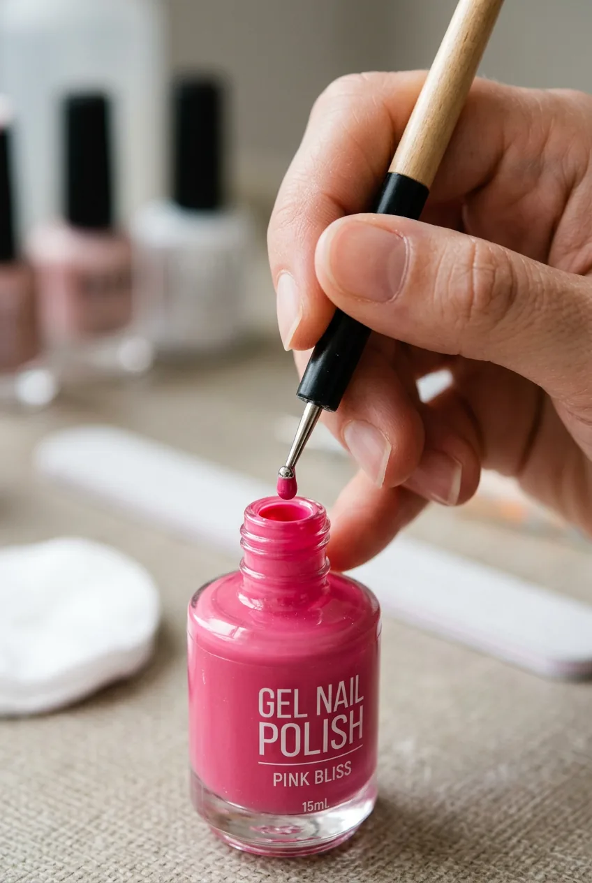 Dotting tool being loaded with nail polish at correct depth and angle