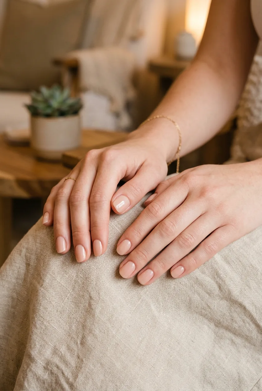 Completed minimalist manicure showing effortless natural look on all ten fingernails