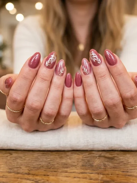Woman's hands elegantly displayed on salon table showing freshly manicured nails with glossy finish
