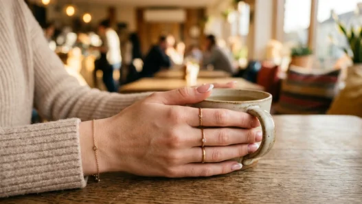 Woman's hand with fresh french tip manicure in soft golden hour lighting showing natural nail enhancement