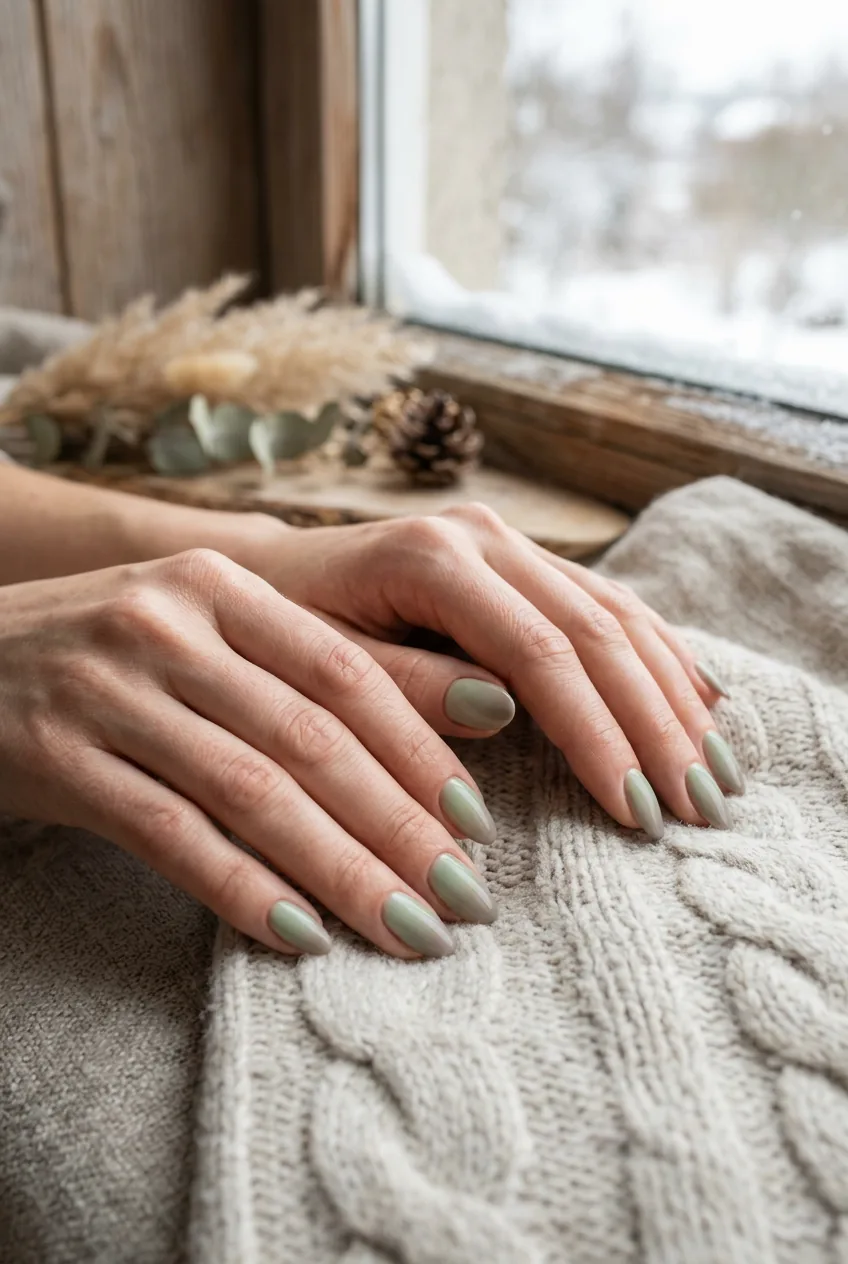 Artistic close-up of gradient nail effect transitioning from sage green to mushroom greige