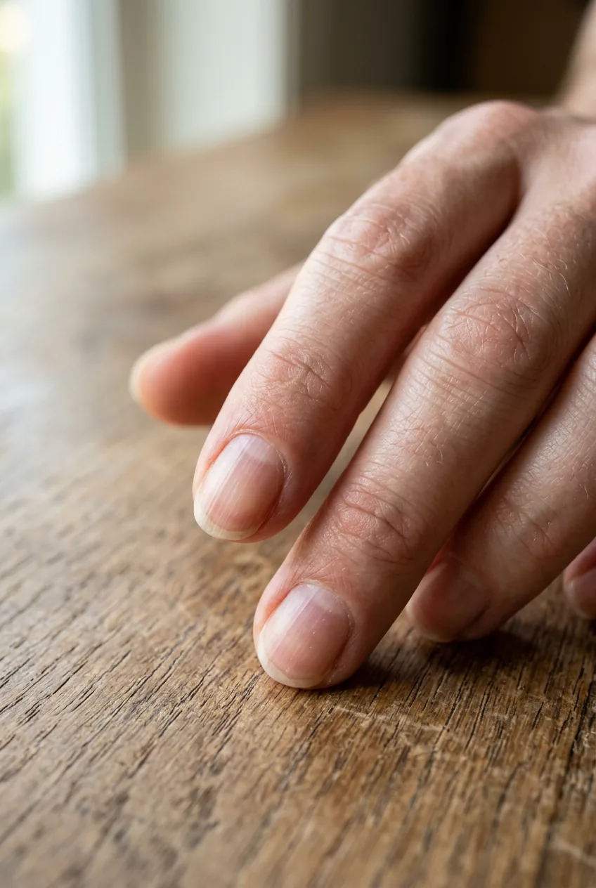 Natural nail texture showing healthy ridges and character without buffing treatment