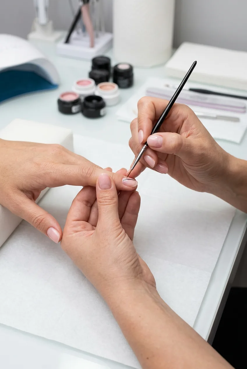 Hands positioned correctly for nail art with wrist anchored and finger stabilized