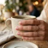 Woman's hand with fresh simple manicure in soft pink resting naturally in golden hour lighting
