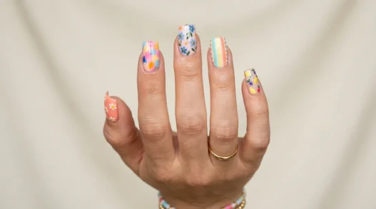 Collection of summer square nail designs showing various colorful manicures on short square shaped nails
