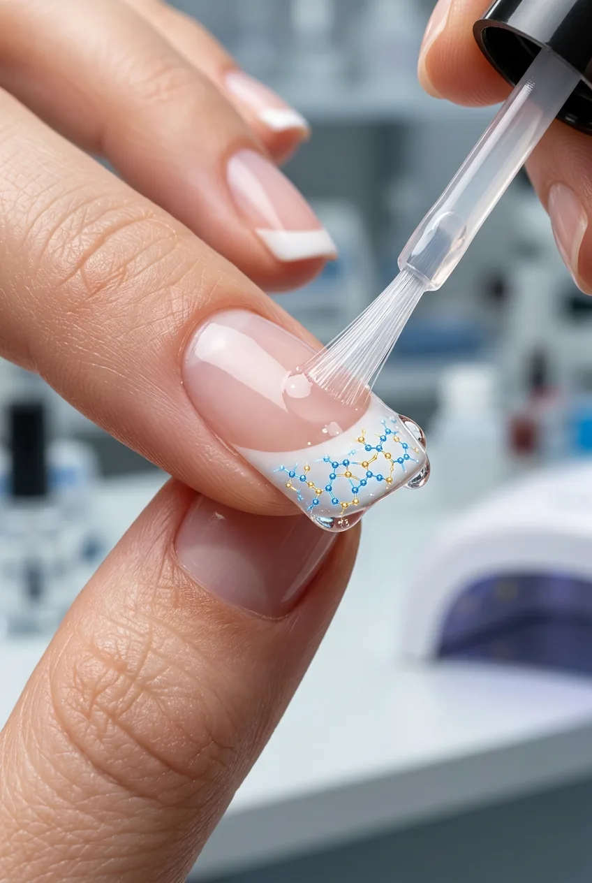 Top coat brush sealing French tip edges with UV-protective polymer layer