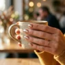 Woman's hand with trendy chrome finish nails catching golden hour light in candid moment