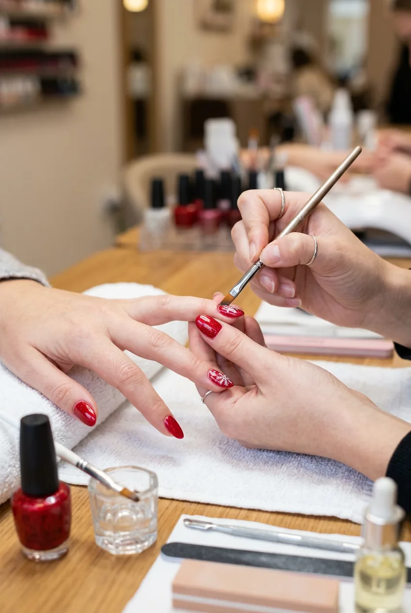 Final cleanup process removing excess polish from cuticle area with precision brush