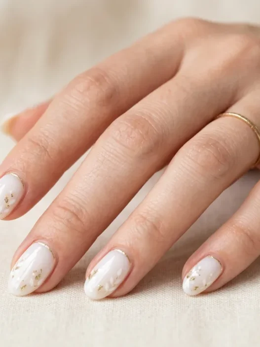 Woman's hand showing variety of nail art designs and manicure styles in elegant studio lighting